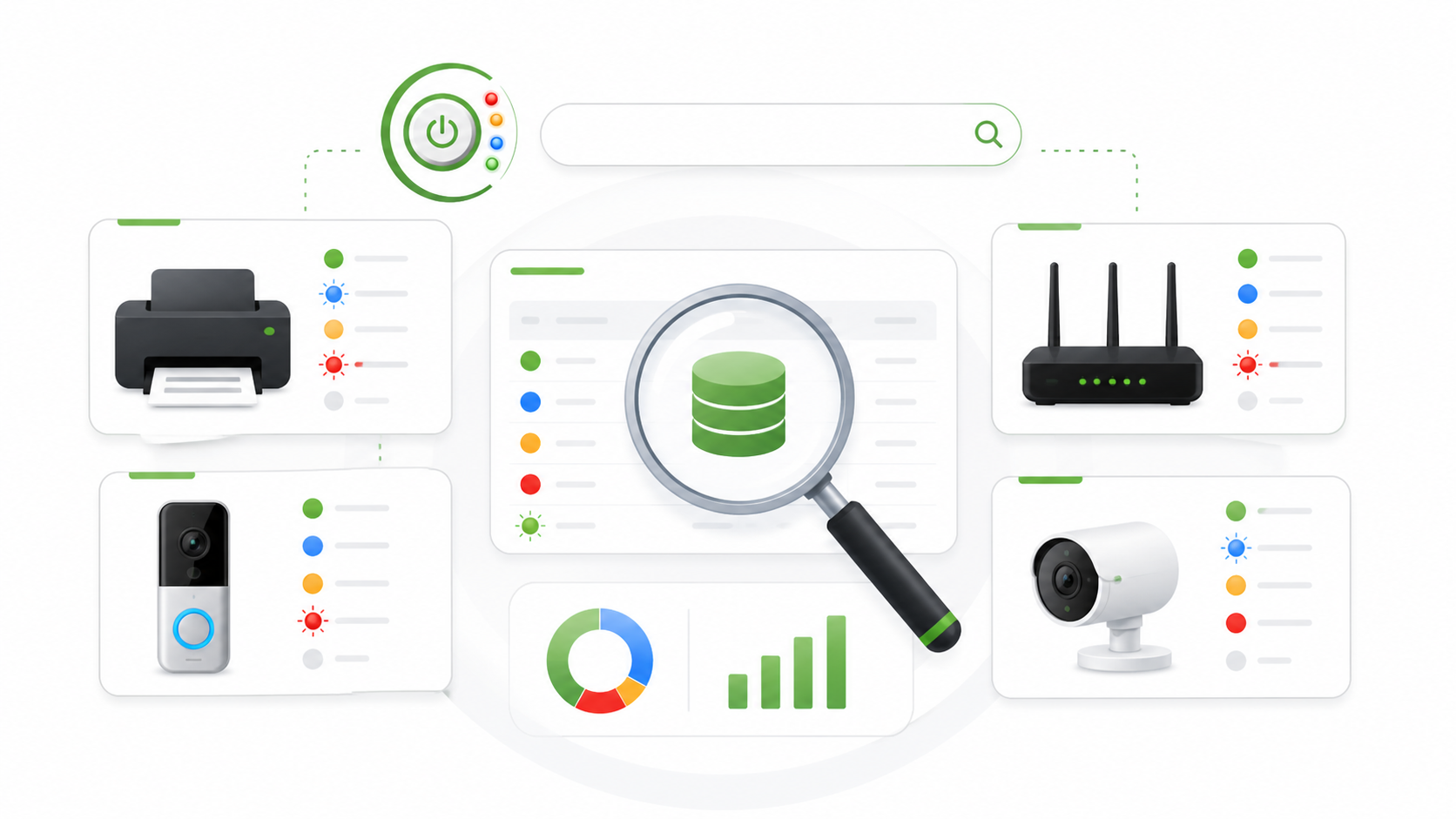 Illustration of a structured troubleshooting database with device light patterns
